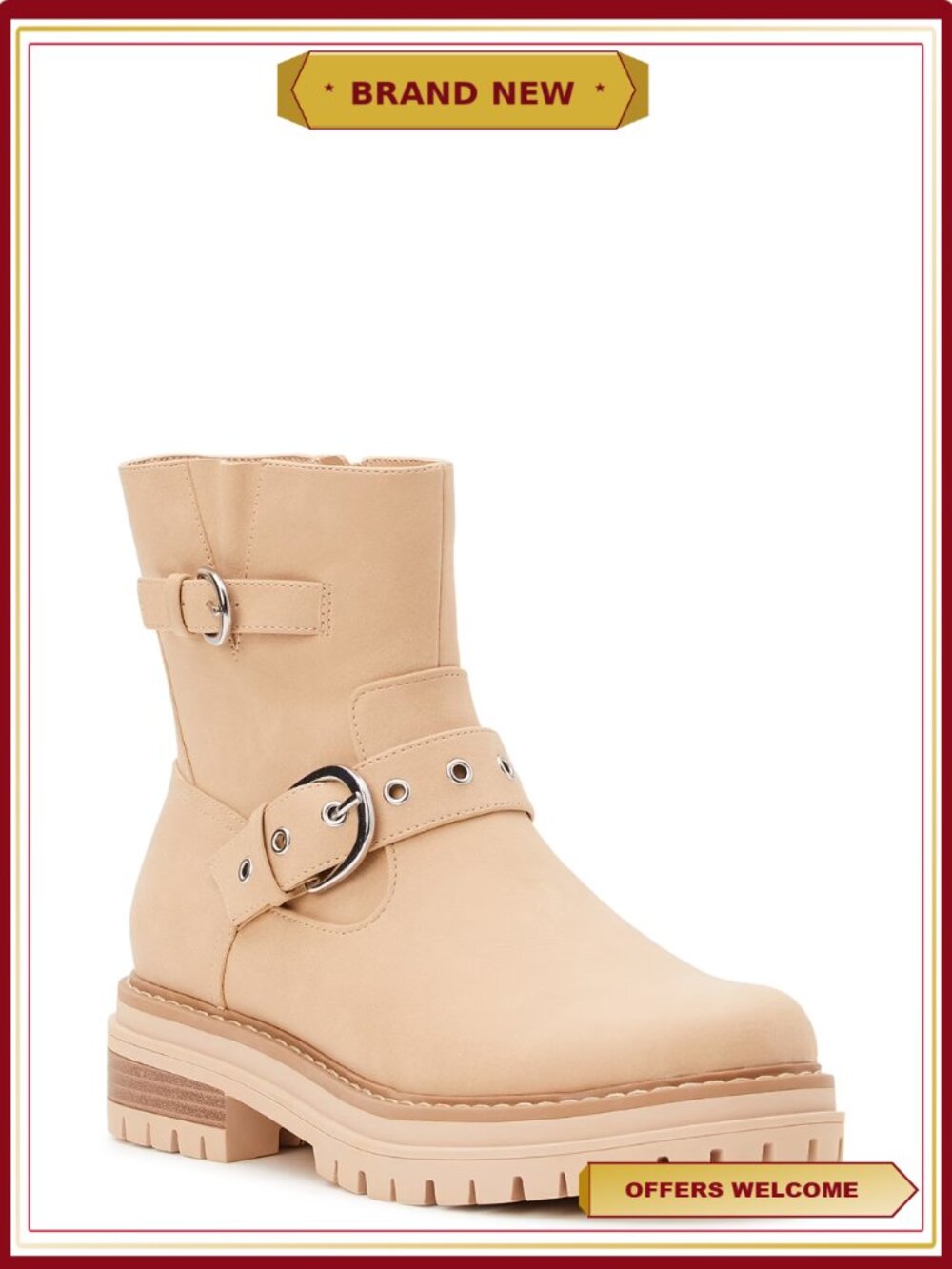 Women's Lug Sole Moto Boots - Faux Leather?